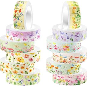 Adirasenotek Floral Washi Tape Set 12 Rolls,Flower Butterfly Washi Tape Decorative Paper Stickers Decorative Tape,DIY Art Crafts Wrapping Decor for Gifts Wrapping in Kuwait