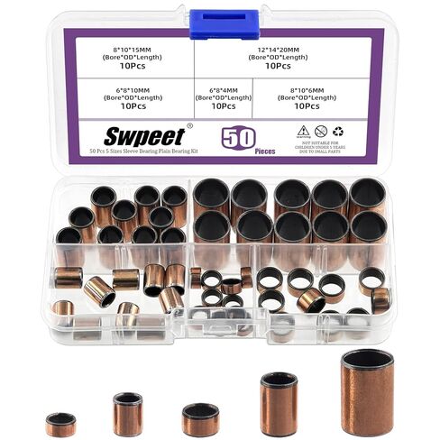 SWPEET 50CS 5 حجم 6 مم (تجويف) × 8 مم (OD) ، 8 مم (تجويف) × 10 مم (OD) ، 12 مم (تجويف) × 14 مم (OD) طقم تشويه الأكمام ، محامل واضحة المغلفة ، البطانات المليئة بالبرونز ، محامل الأكمام البرونزية. in Saudi Arabia