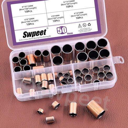 SWPEET 50CS 5 حجم 6 مم (تجويف) × 8 مم (OD) ، 8 مم (تجويف) × 10 مم (OD) ، 12 مم (تجويف) × 14 مم (OD) طقم تشويه الأكمام ، محامل واضحة المغلفة ، البطانات المليئة بالبرونز ، محامل الأكمام البرونزية. in Saudi Arabia