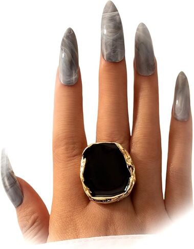 Chunky Gold Black Statement Rings Set for Women Vintage Large Cocktail Enamel Open Ring Exaggerated Dripping Oil Finger Jewelry Darkness Stacked Gifts in Kuwait
