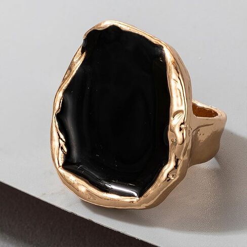 Chunky Gold Black Statement Rings Set for Women Vintage Large Cocktail Enamel Open Ring Exaggerated Dripping Oil Finger Jewelry Darkness Stacked Gifts in Kuwait