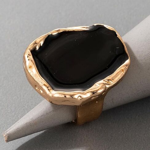 Chunky Gold Black Statement Rings Set for Women Vintage Large Cocktail Enamel Open Ring Exaggerated Dripping Oil Finger Jewelry Darkness Stacked Gifts in Kuwait