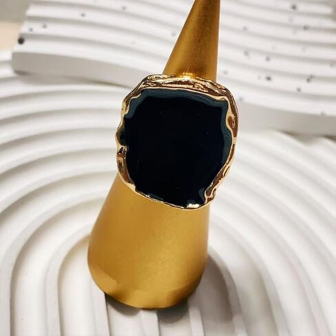Chunky Gold Black Statement Rings Set for Women Vintage Large Cocktail Enamel Open Ring Exaggerated Dripping Oil Finger Jewelry Darkness Stacked Gifts in Kuwait