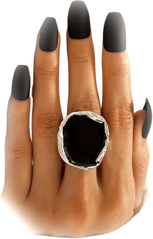Chunky Gold Black Statement Rings Set for Women Vintage Large Cocktail Enamel Open Ring Exaggerated Dripping Oil Finger Jewelry Darkness Stacked Gifts in Kuwait