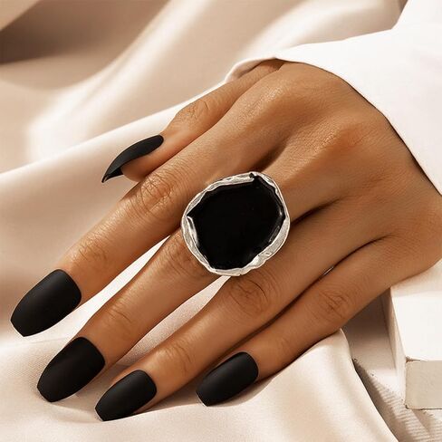 Chunky Gold Black Statement Rings Set for Women Vintage Large Cocktail Enamel Open Ring Exaggerated Dripping Oil Finger Jewelry Darkness Stacked Gifts in Kuwait