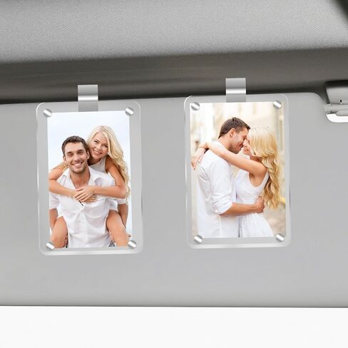 Leather Car Visor Picture Holder Photo Clip Fits 5-Inch Car Picture Frame Displays Your Photographs Sun Visor Car Photo Holder Black Both Horizontally And Vertically, Photo Car Visor Clip for Vehicle in Kuwait