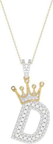Eternal Bliss Round Natural Diamond Letter A to Z Men's Crown Initial Charm Pendant 10K Yellow Gold (3/8 cttw, I-J & H-I Color, I2 & I2-I3 Clarity) in Kuwait