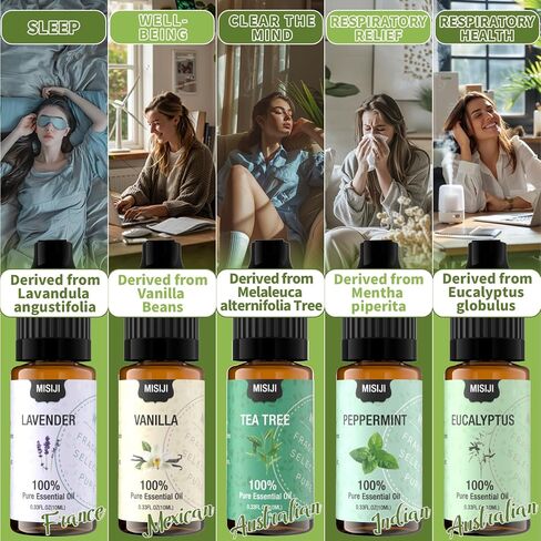 Essential Oil Blends, Essential Oils Set for Diffusers for Home, Well-Being Kit- Spearmint Tea, Calming, Dreams, Relaxing, Mood, Fresh Air Aromatherapy Oils for Humidifiers, Skin, 6x10ml in Saudi Arabia