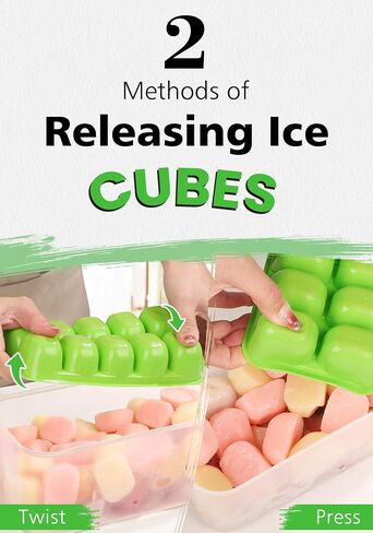 DOQAUS Ice Cube Tray with Lid and Bin, 4 Pack Easy Pop Out Silicone Ices Cubes Trays for Freezer with Cover, Stackable Compact Ice Bucket Kits, for Soup, Food, Cocktail, Coffee in Saudi Arabia