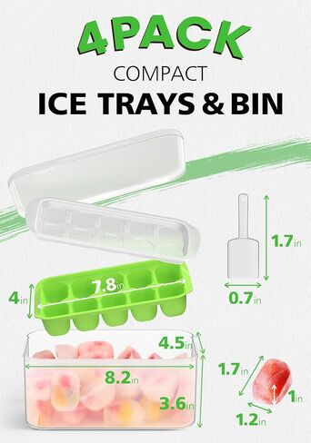 DOQAUS Ice Cube Tray with Lid and Bin, 4 Pack Easy Pop Out Silicone Ices Cubes Trays for Freezer with Cover, Stackable Compact Ice Bucket Kits, for Soup, Food, Cocktail, Coffee in Saudi Arabia