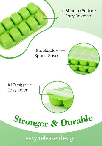 DOQAUS Ice Cube Tray with Lid and Bin, 4 Pack Easy Pop Out Silicone Ices Cubes Trays for Freezer with Cover, Stackable Compact Ice Bucket Kits, for Soup, Food, Cocktail, Coffee in Saudi Arabia