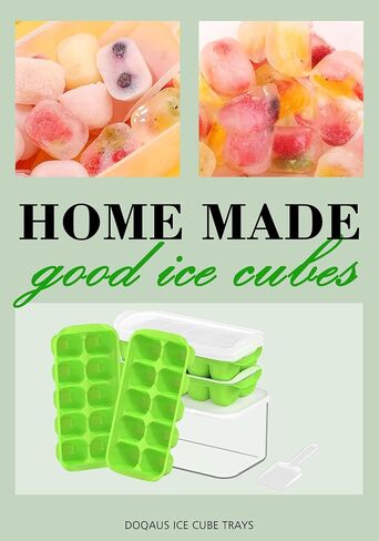 DOQAUS Ice Cube Tray with Lid and Bin, 4 Pack Easy Pop Out Silicone Ices Cubes Trays for Freezer with Cover, Stackable Compact Ice Bucket Kits, for Soup, Food, Cocktail, Coffee in Saudi Arabia