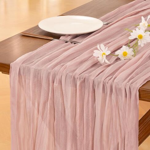 SoComi Pink CheeseceCloth Table Runner Summer Boho Rustic Gauze Dusty Pink Farmhouse 120 Inch 10ft Cheese Cloth Runner for Wedding Baby Shower Decor in Kuwait