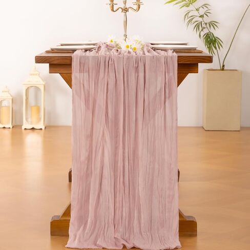 SoComi Pink CheeseceCloth Table Runner Summer Boho Rustic Gauze Dusty Pink Farmhouse 120 Inch 10ft Cheese Cloth Runner for Wedding Baby Shower Decor in Kuwait