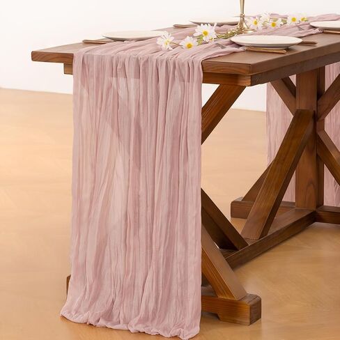 SoComi Pink CheeseceCloth Table Runner Summer Boho Rustic Gauze Dusty Pink Farmhouse 120 Inch 10ft Cheese Cloth Runner for Wedding Baby Shower Decor in Kuwait
