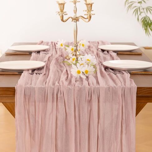SoComi Pink CheeseceCloth Table Runner Summer Boho Rustic Gauze Dusty Pink Farmhouse 120 Inch 10ft Cheese Cloth Runner for Wedding Baby Shower Decor in Kuwait