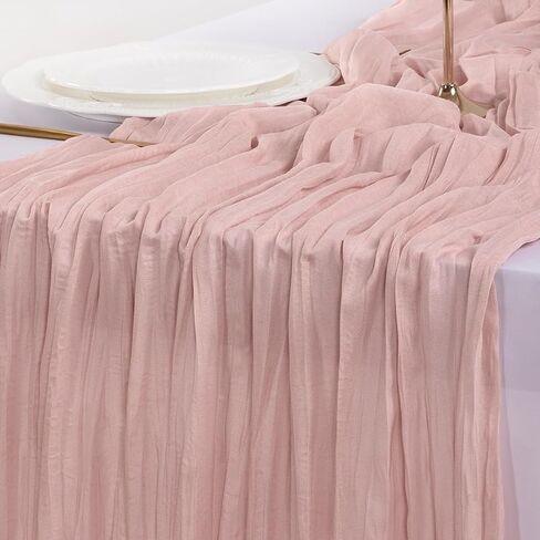 SoComi Pink CheeseceCloth Table Runner Summer Boho Rustic Gauze Dusty Pink Farmhouse 120 Inch 10ft Cheese Cloth Runner for Wedding Baby Shower Decor in Kuwait
