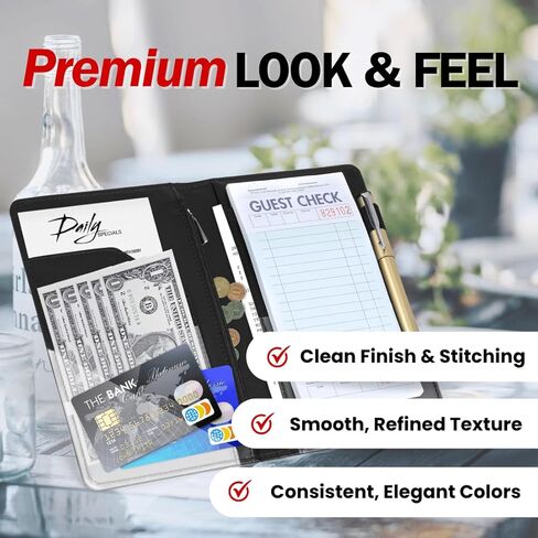 LINTRU Server Book, Reinforced & Durable Server Books for Waitress, Polished & Professional Waitress Book, Organized & Functional Serving Book, Waitress Books for Servers for Restaurants and Cafés in Kuwait