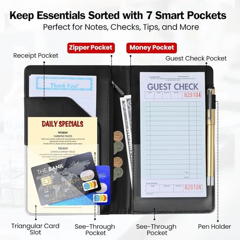 LINTRU Server Book, Reinforced & Durable Server Books for Waitress, Polished & Professional Waitress Book, Organized & Functional Serving Book, Waitress Books for Servers for Restaurants and Cafés in Kuwait