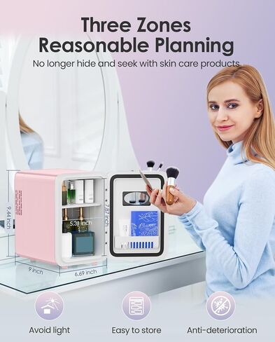 Skincare Fridge - 4L Makeup Fridge for Refrigerating Makeup, Skincare and Food, Mini Fridge for Bedroom, Office and Car, Cooler and Warmer, Beverage Cooler, Leather Pink in Kuwait