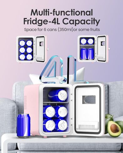 Skincare Fridge - 4L Makeup Fridge for Refrigerating Makeup, Skincare and Food, Mini Fridge for Bedroom, Office and Car, Cooler and Warmer, Beverage Cooler, Leather Pink in Kuwait