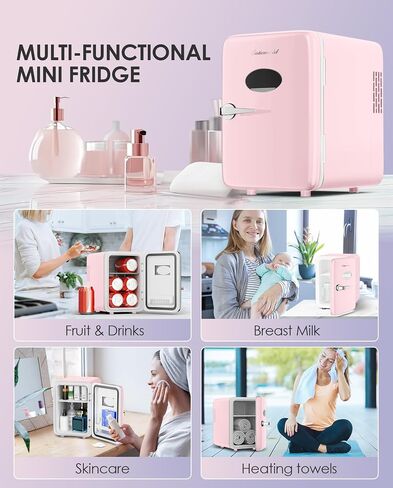 Skincare Fridge - 4L Makeup Fridge for Refrigerating Makeup, Skincare and Food, Mini Fridge for Bedroom, Office and Car, Cooler and Warmer, Beverage Cooler, Leather Pink in Kuwait