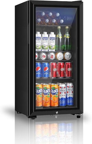 Beverage Refrigerator, 3.2 Cu.ft Mini Fridge with Double Glass Door, Cooler for Soda, Beer or Wine for Home, Office or Bar with Adjustable Removable Shelves (Black) in Kuwait