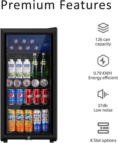 Beverage Refrigerator, 3.2 Cu.ft Mini Fridge with Double Glass Door, Cooler for Soda, Beer or Wine for Home, Office or Bar with Adjustable Removable Shelves (Black) in Kuwait