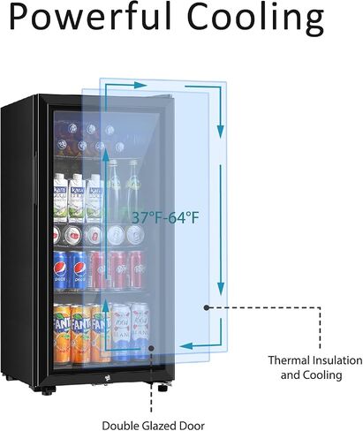 Beverage Refrigerator, 3.2 Cu.ft Mini Fridge with Double Glass Door, Cooler for Soda, Beer or Wine for Home, Office or Bar with Adjustable Removable Shelves (Black) in Kuwait