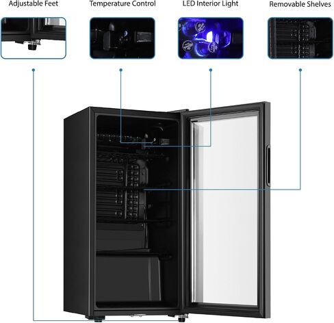 Beverage Refrigerator, 3.2 Cu.ft Mini Fridge with Double Glass Door, Cooler for Soda, Beer or Wine for Home, Office or Bar with Adjustable Removable Shelves (Black) in Kuwait