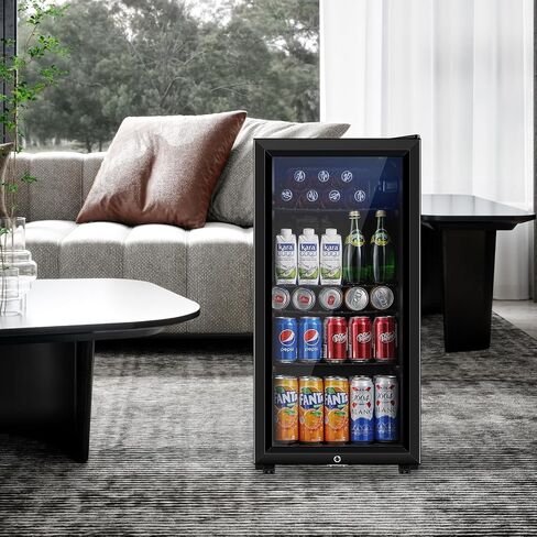 Beverage Refrigerator, 3.2 Cu.ft Mini Fridge with Double Glass Door, Cooler for Soda, Beer or Wine for Home, Office or Bar with Adjustable Removable Shelves (Black) in Kuwait