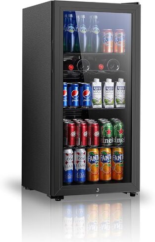 Beverage Refrigerator, 3.2 Cu.ft Mini Fridge with Double Glass Door, Cooler for Soda, Beer or Wine for Home, Office or Bar with Adjustable Removable Shelves (Black) in Kuwait