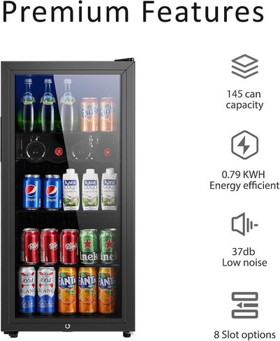 Beverage Refrigerator, 3.2 Cu.ft Mini Fridge with Double Glass Door, Cooler for Soda, Beer or Wine for Home, Office or Bar with Adjustable Removable Shelves (Black) in Kuwait