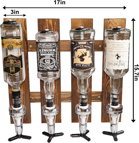 Single Bottle Wall Mounted Liquor Dispenser, Wooden Wall Shelf for Home Bar, Glass Drink Dispenser for Parties in Kuwait