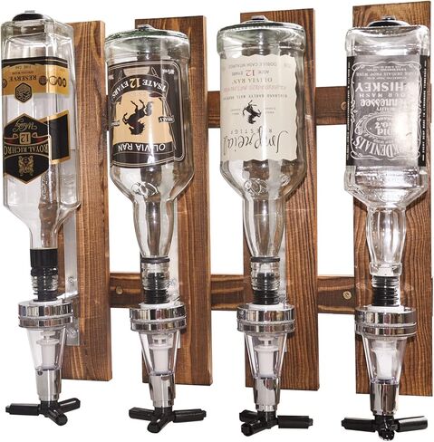 Single Bottle Wall Mounted Liquor Dispenser, Wooden Wall Shelf for Home Bar, Glass Drink Dispenser for Parties in Kuwait