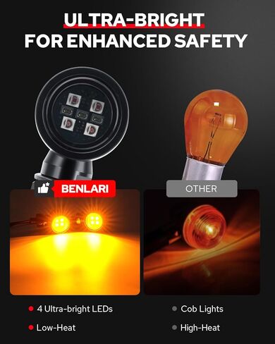 مصابيح إشارة بدوره Benlari دراجة نارية ، مصابيح إشارة دوران خلفية 8 مم و 10 مم ، 4 LEDs Red Amber Blinkers Lights مناسبة لهوندا Yamaha Suzuki Kawasaki Harley Chopper Bobber ، Gloss Black ، 2pcs in Saudi Arabia