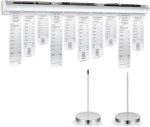Henoyso 16 Inch Aluminum Slide Check Rack with Pen Slot and 2 Pcs Receipt Holder Spikes Desk Receipt Storage Restaurant Food Truck Ticket Holder Accessories Bill Order Display Rail for Kitchen Bar in Kuwait