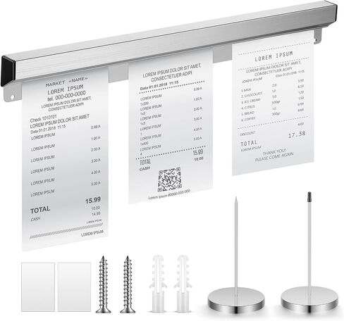 Henoyso 16 Inch Aluminum Slide Check Rack with Pen Slot and 2 Pcs Receipt Holder Spikes Desk Receipt Storage Restaurant Food Truck Ticket Holder Accessories Bill Order Display Rail for Kitchen Bar in Kuwait
