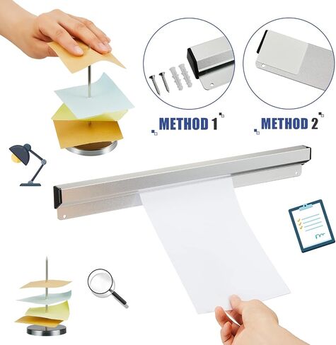 Henoyso 16 Inch Aluminum Slide Check Rack with Pen Slot and 2 Pcs Receipt Holder Spikes Desk Receipt Storage Restaurant Food Truck Ticket Holder Accessories Bill Order Display Rail for Kitchen Bar in Kuwait