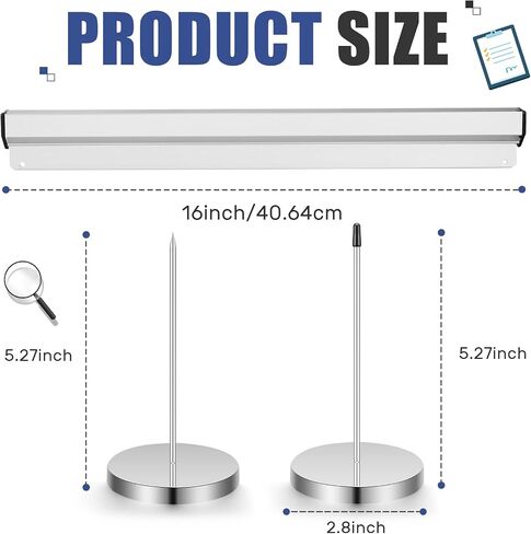 Henoyso 16 Inch Aluminum Slide Check Rack with Pen Slot and 2 Pcs Receipt Holder Spikes Desk Receipt Storage Restaurant Food Truck Ticket Holder Accessories Bill Order Display Rail for Kitchen Bar in Kuwait