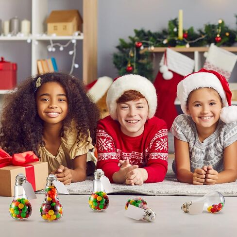 48 Pieces 100 ML Plastic Light Bulb Jars with Card and String, Light Bulb Candy Containers Clear Candy Jars Fillable Lightbulb Ornaments for Christmas Crafts Party Favors(Gold) in Kuwait