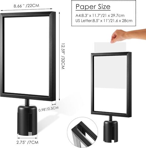 8 Pcs Stanchion Sign Holder Frame Portrait Top Stand Poster Display for 8.3 x 11.7 Inch Size Paper Double Sided Sign Frame with Cover for Crowd Control Sentry Stanchions (Black, Iron) in Saudi Arabia