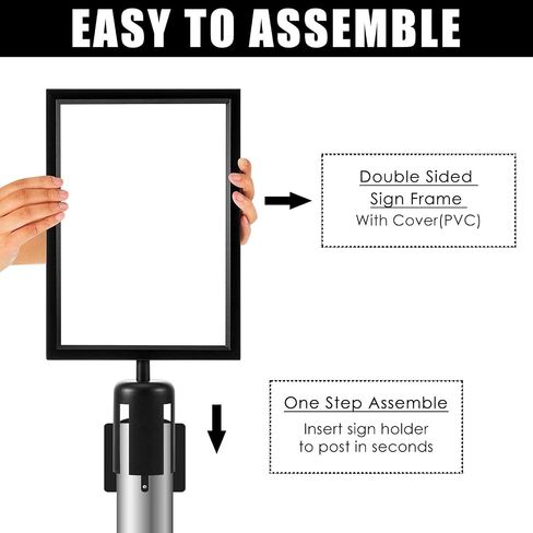 8 Pcs Stanchion Sign Holder Frame Portrait Top Stand Poster Display for 8.3 x 11.7 Inch Size Paper Double Sided Sign Frame with Cover for Crowd Control Sentry Stanchions (Black, Iron) in Saudi Arabia