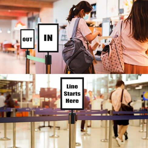8 Pcs Stanchion Sign Holder Frame Portrait Top Stand Poster Display for 8.3 x 11.7 Inch Size Paper Double Sided Sign Frame with Cover for Crowd Control Sentry Stanchions (Black, Iron) in Saudi Arabia