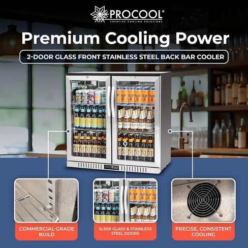 Procool 2-Door Counter Height Beverage Refrigerator - 36" Wide Energy Efficient Stainless Steel Bar Fridge With Glass Doors & LED Lighting - Commercial Back Bar Cooler in Saudi Arabia