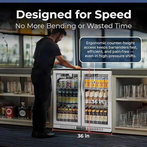 Procool 2-Door Counter Height Beverage Refrigerator - 36" Wide Energy Efficient Stainless Steel Bar Fridge With Glass Doors & LED Lighting - Commercial Back Bar Cooler in Saudi Arabia