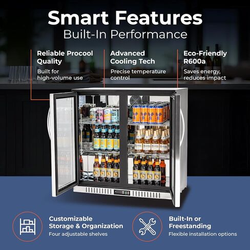 Procool 2-Door Counter Height Beverage Refrigerator - 36" Wide Energy Efficient Stainless Steel Bar Fridge With Glass Doors & LED Lighting - Commercial Back Bar Cooler in Saudi Arabia
