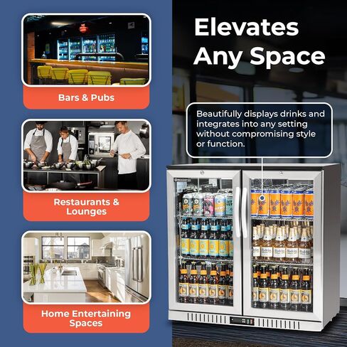 Procool 2-Door Counter Height Beverage Refrigerator - 36" Wide Energy Efficient Stainless Steel Bar Fridge With Glass Doors & LED Lighting - Commercial Back Bar Cooler in Saudi Arabia