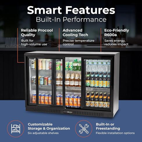 Procool 2-Door Counter Height Beverage Refrigerator - 36" Wide Energy Efficient Stainless Steel Bar Fridge With Glass Doors & LED Lighting - Commercial Back Bar Cooler in Saudi Arabia