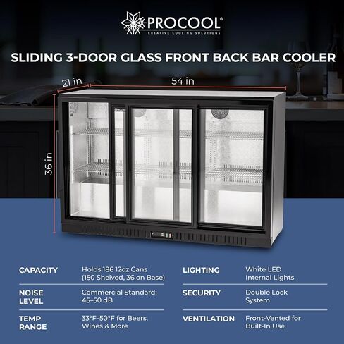 Procool 2-Door Counter Height Beverage Refrigerator - 36" Wide Energy Efficient Stainless Steel Bar Fridge With Glass Doors & LED Lighting - Commercial Back Bar Cooler in Saudi Arabia